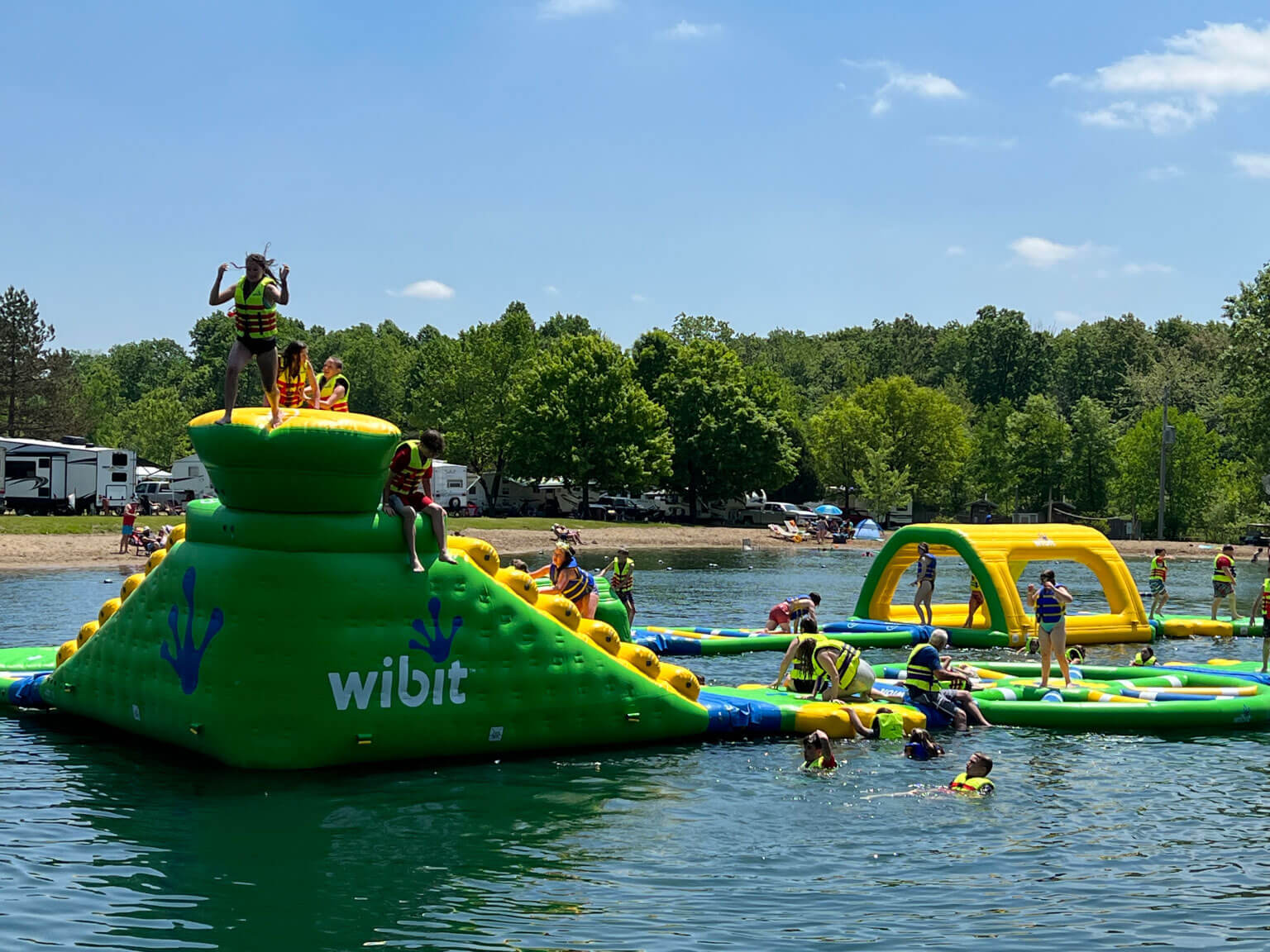 A picture of the Wibit in the lake at Walnut Hills Campground. 